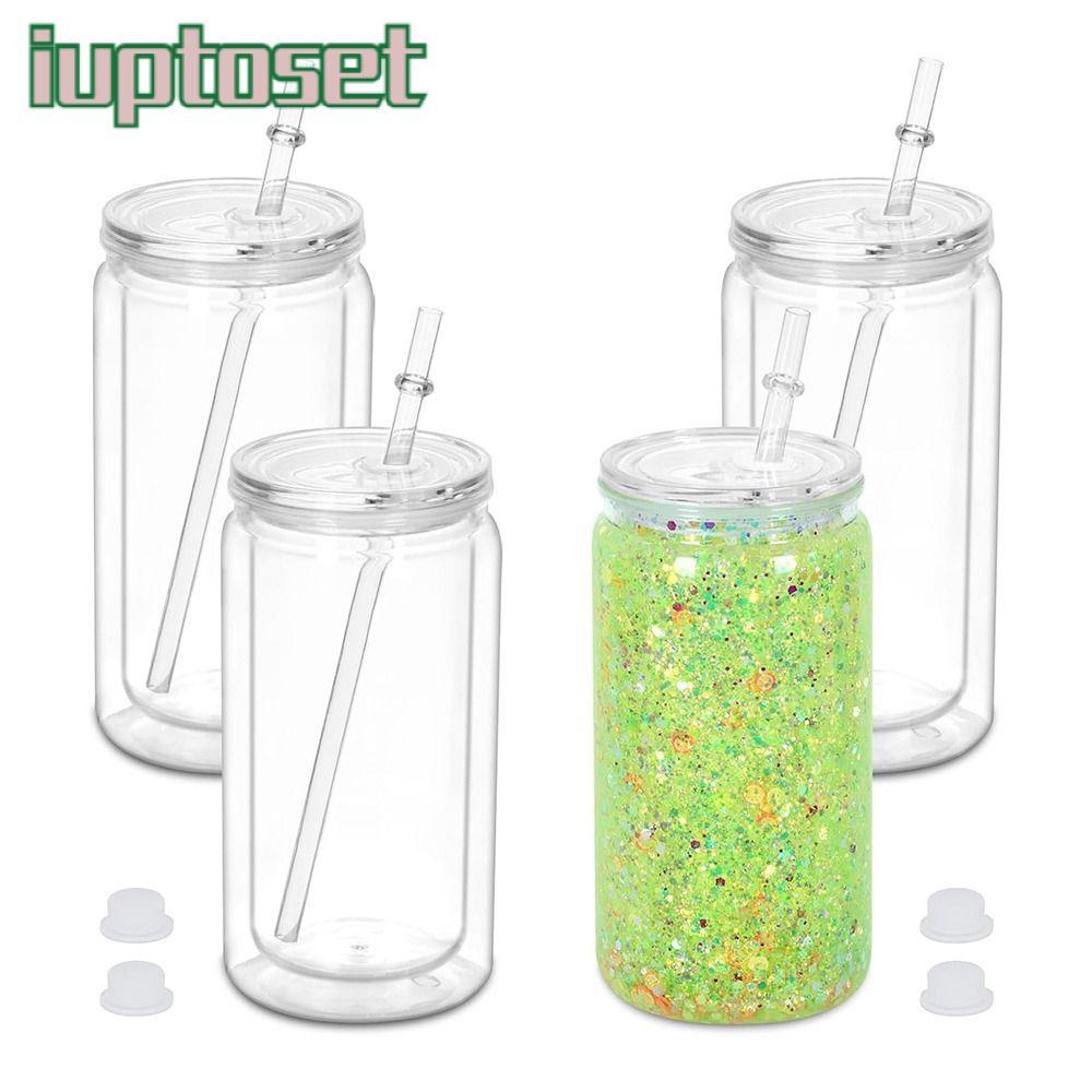 IUPTOSET ขวดน้ํา, ถ้วย Mason ความจุ 16 ออนซ์ Break-Resistant, DIY นํากลับมาใช้ใหม่สองชั้น Snow Tumbler ของขวัญวันหยุด