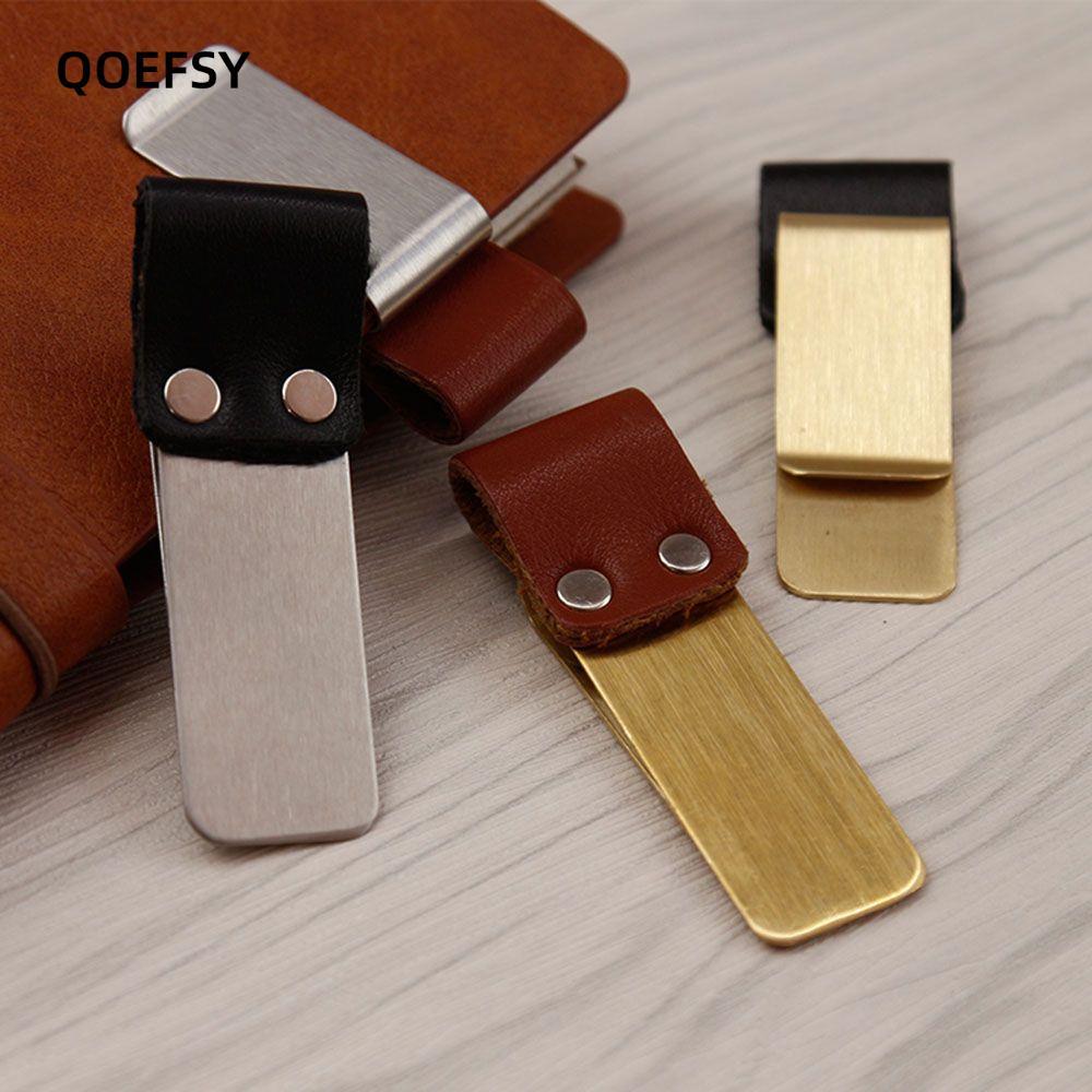 QOEFSY Notebook Holder มีประโยชน์ Metal Portable Brass Pen Folder