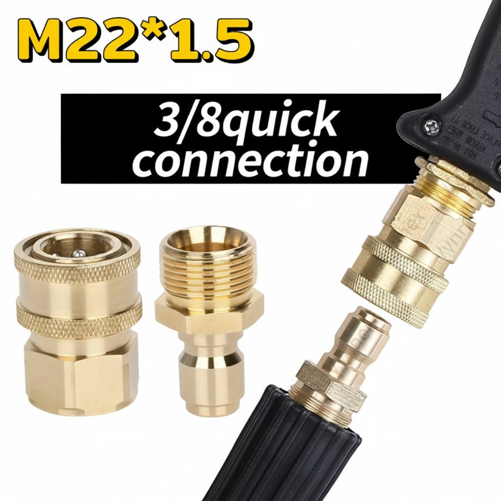 【สปอต】ข้อต่อทองเหลือง M22*1.5 ข้อต่อสวมเร็วเครื่องฉีดน้ำแรงดันสูง ข้อต่อแปลงเกลียว