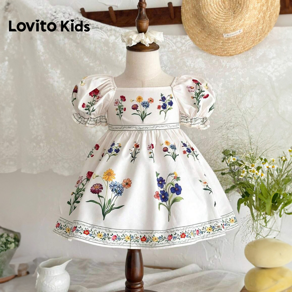 Lovito Kids فستان أبيض بالزهور — صورة 5