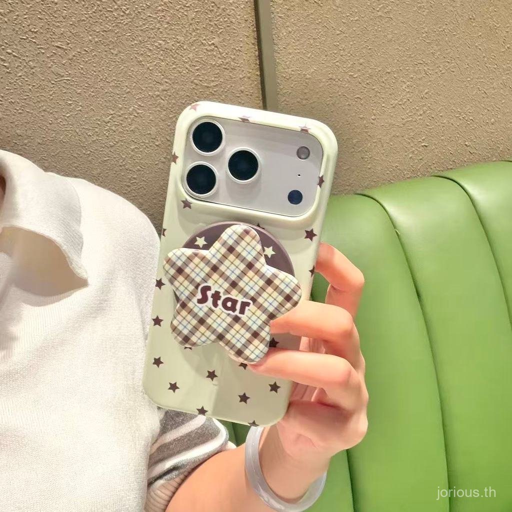 สไตล์เกาหลี ins น่ารักสีน้ําตาล Star เหมาะสําหรับ iPhone17promax เคสโทรศัพท์ 16pro Frosted Hard Case