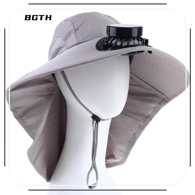 BSG หมวกพัดลมพลังงานแสงอาทิตย์ตกปลากลางแจ้งตกปลา Big Brim ไหล่ความยาวคอ BSG