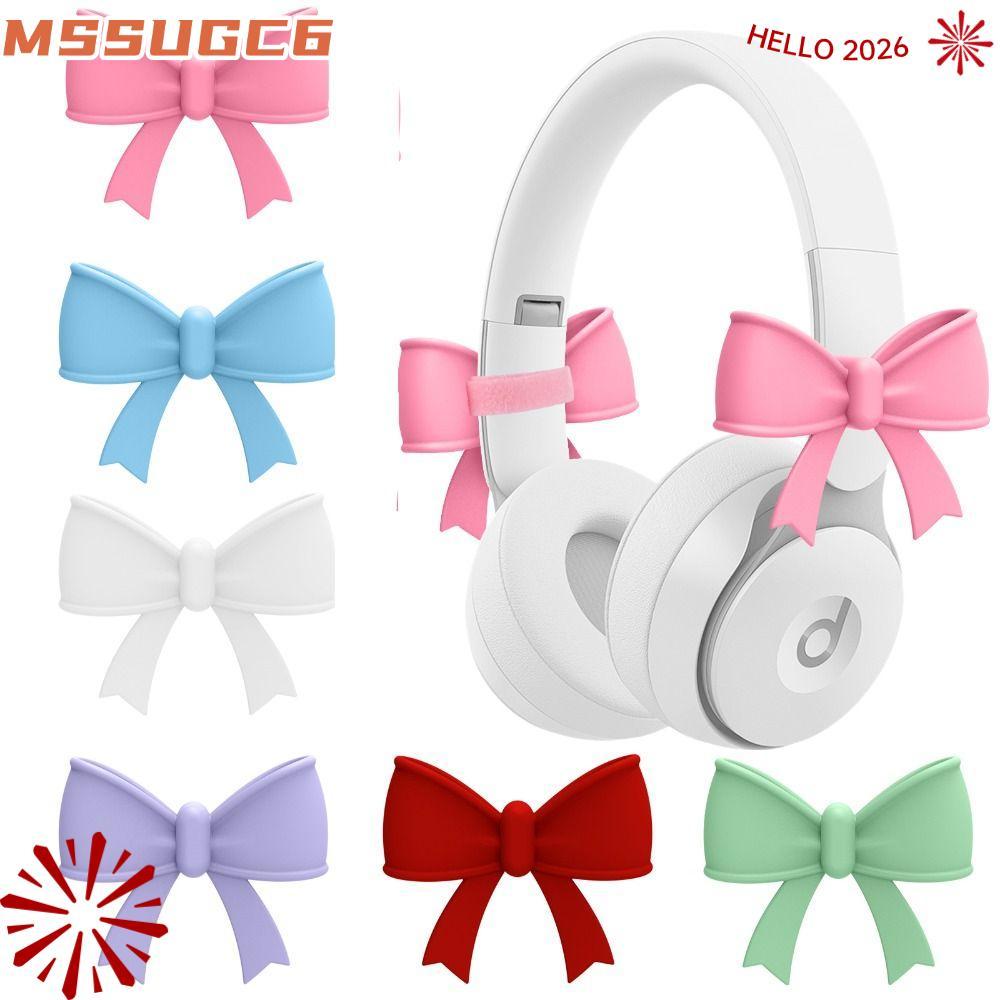 IMSSUG 2 ชิ้นตกแต่งหูฟัง, Bow Shape ซิลิโคนชุดหูฟังสิ่งที่แนบมา, Universal ปรับของขวัญหูฟัง Charms Girls