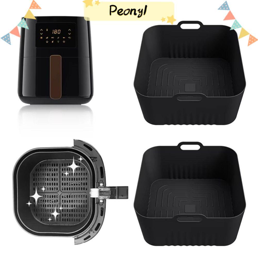 PEONY Air Fryer Mould, 4-5L 17 ซม.Air Fryer ซิลิโคน Liners, ถาดอบถาดทอดอากาศทรงสี่เหลี่ยมแบบใช้ซ้ําไ