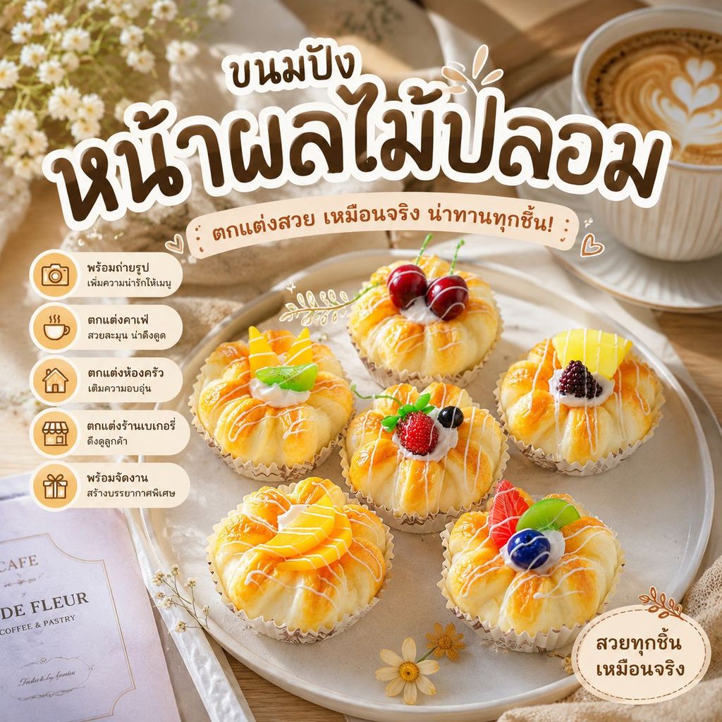 ขนมปังผลไม้ปลอม เค้ก ทาร์ต พาย อุปกรณ์แต่งร้านเบเกอรี่ แต่งร้าน อุปกรณ์ประกอบฉาก พร๊อพถ่ายรูป