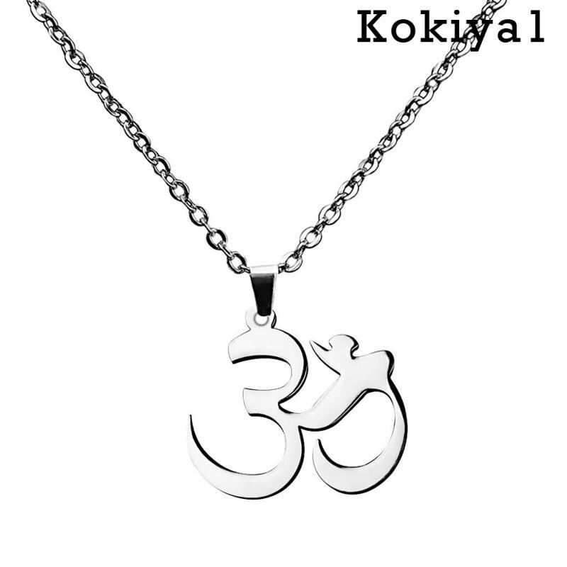 [Kokiya1] สร้อยคอจี้สแตนเลสสีเงิน Aum Om สันสกฤต Amulet Charms