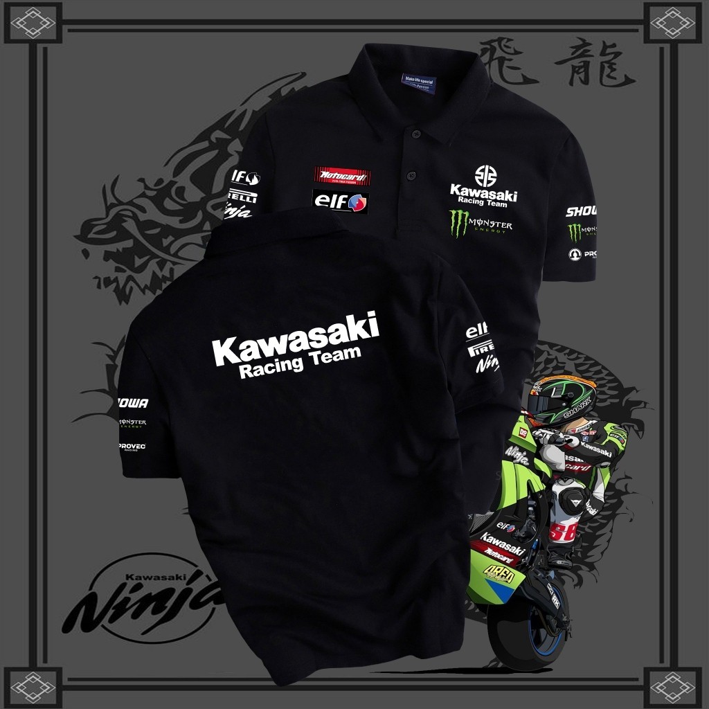 การออกแบบเดิมF1 Team เสื้อยืด Kawasaki Polo - สไตล์ทีมแข่งที่แข็งแกร่ง - เสื้อยืด CVC Crocodile พรีเมี่ยมหนาและเรียบ - 4