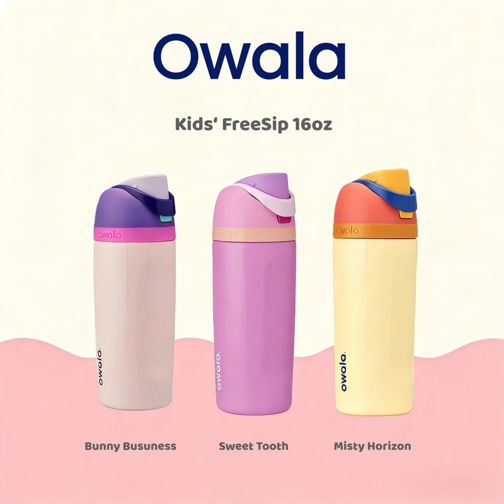Owala FreeSip ขนาด 16oz - ขวดน้ำสแตนเลสสำหรับเด็ก กันหก กันรั่ว พร้อมหลอดดูด