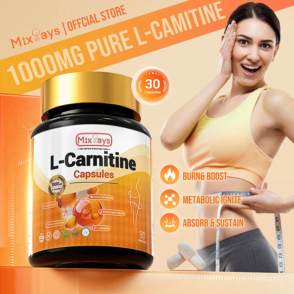 MixSays L-Carnitine 1000 mg | Sports | Fitness | 30 Capsules | With L-Carnitine, Green Tea, Ginger, 