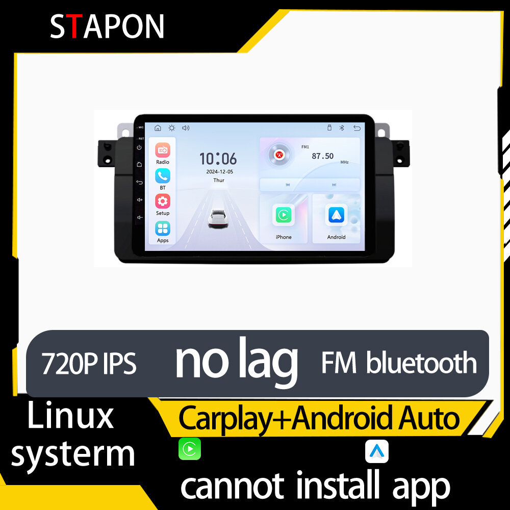 STAPON 9 นิ้วสําหรับ bmw e46 linux mp5 พร้อม carplay android auto fm 1280x720p ips หน้าจอ mirror lin