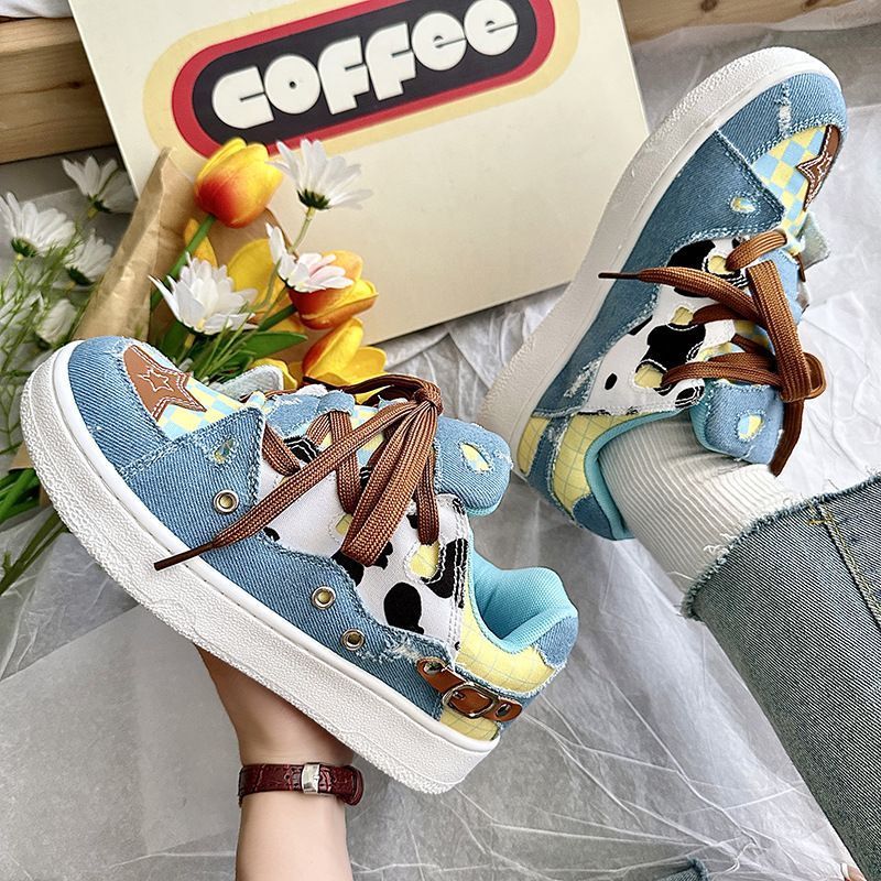 X Xu Ling Ready Stock Retro Mens Womens Skateboard Shoes สบาย Breathable Bread Shoes Denim Canvas Co