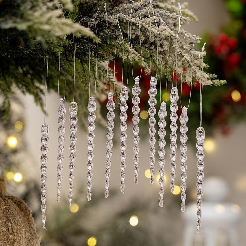 30pcs Icicle เครื่องประดับพลาสติกใส Icicle คริสต์มาสเครื่องประดับอะคริลิค Clear icicles สําหรับต้นคร
