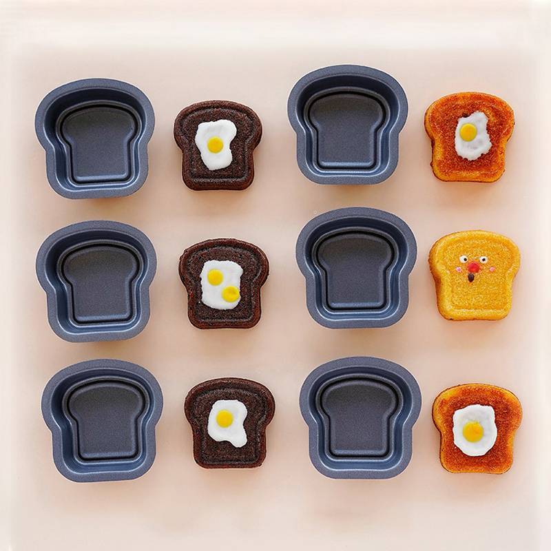 [JL] 1/6 ชิ้นขนมปังปิ้งรูปแบบขนมปังเหล็กคาร์บอนเค้กแม่พิมพ์ Madeleine มัฟฟินเค้ก Pan Jam แซนวิชขนมอุปกรณ์ครัว Gadgets