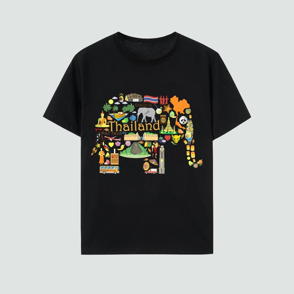 Thailand Elephant Souvenir Shirt 2025 ของชำร่วยไทย สวยมาก คอกลม แฟชั่น ผ้าฝ้ายแท้ เสื้อยืด ผ้าฝ้ายแท S-5XL