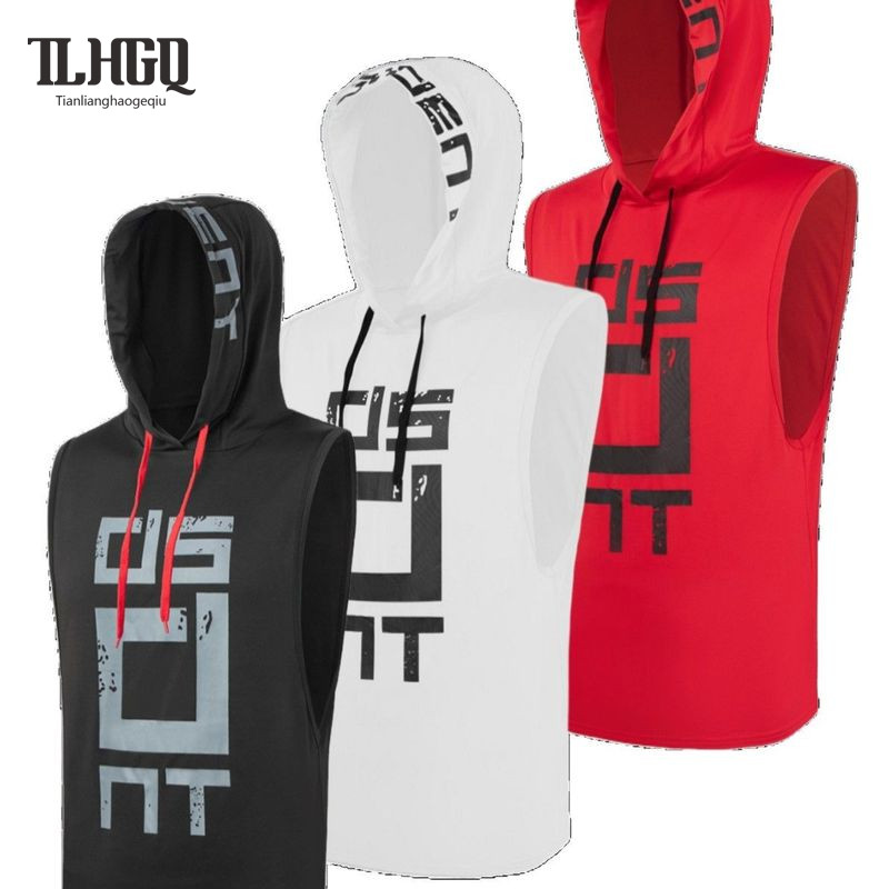 เสื้อยืดแขนสั้นมีฮู้ดแห้งไวสำหรับผู้ชาย พรินต์ลายเด่น เหมาะสำหรับยิมและกีฬา