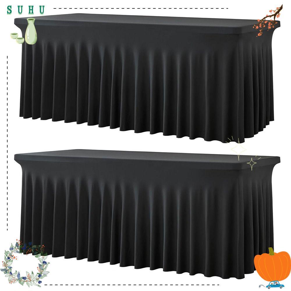 SUHU ผ้าปูโต๊ะแบบยืดได้, 4/6FT Universal Table Skirt, Elastic Spandex Washable Bed Cover สําหรับโต๊ะ