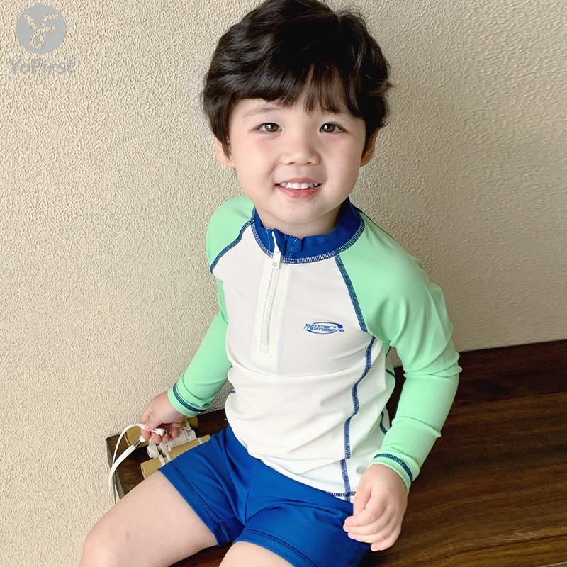 YoFirst Kids Sun Protection ชุดว่ายน้ำเด็กแขนยาว .TOP สปีดดราย + กางเกงขาสั้น ชุด 2 ชิ้น เพอร์เฟคสำห