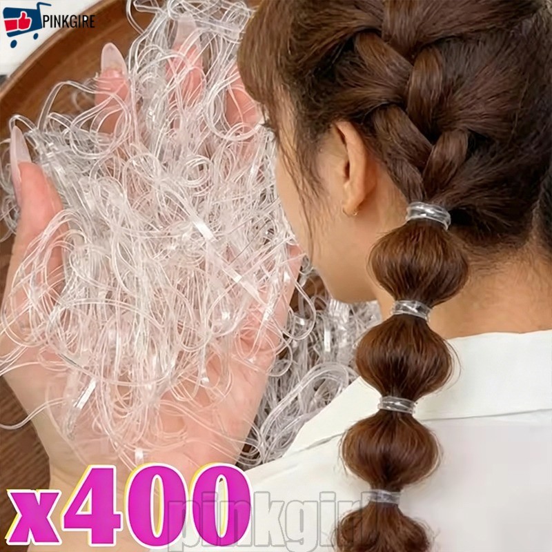 [Rdy Stk] 400-100 ชิ้นยางรัดแบบใช้แล้วทิ้ง-ยางรัดผมยืดหยุ่นใส-ผู้ถือหางม้า-เครื่องมือจัดแต่งทรงผม-แป