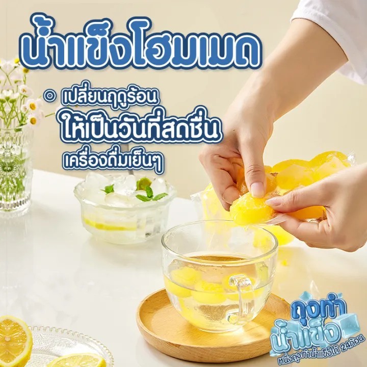 ถุงทำน้ำแข็ง ถุงทำหวานเย็น แม่พิมพ์ทำน้ำแข็ง แบบใช้แล้วทิ้ง 10ถุง/แพ็ค (1ถุงทำได้ 24ก้อน)
