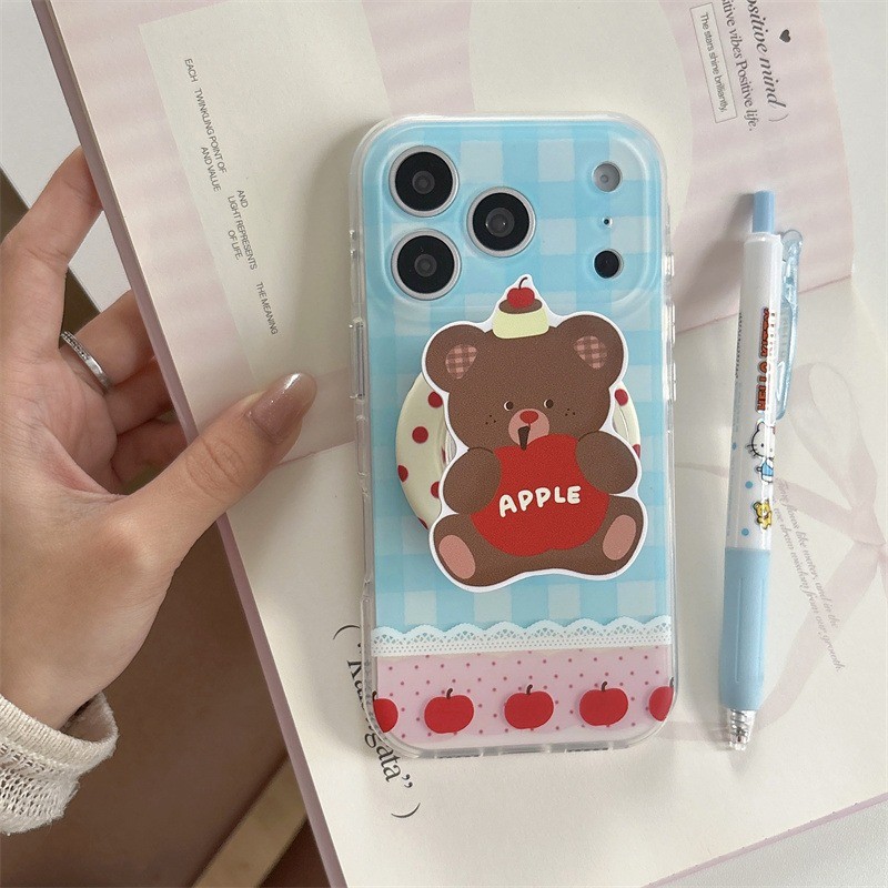 ตุ๊กตาหมีลายสก๊อตสีฟ้าสําหรับ iphone17promax 16promax 15promax 15pro iphone15 14promax ใหม่ TPU เคส 