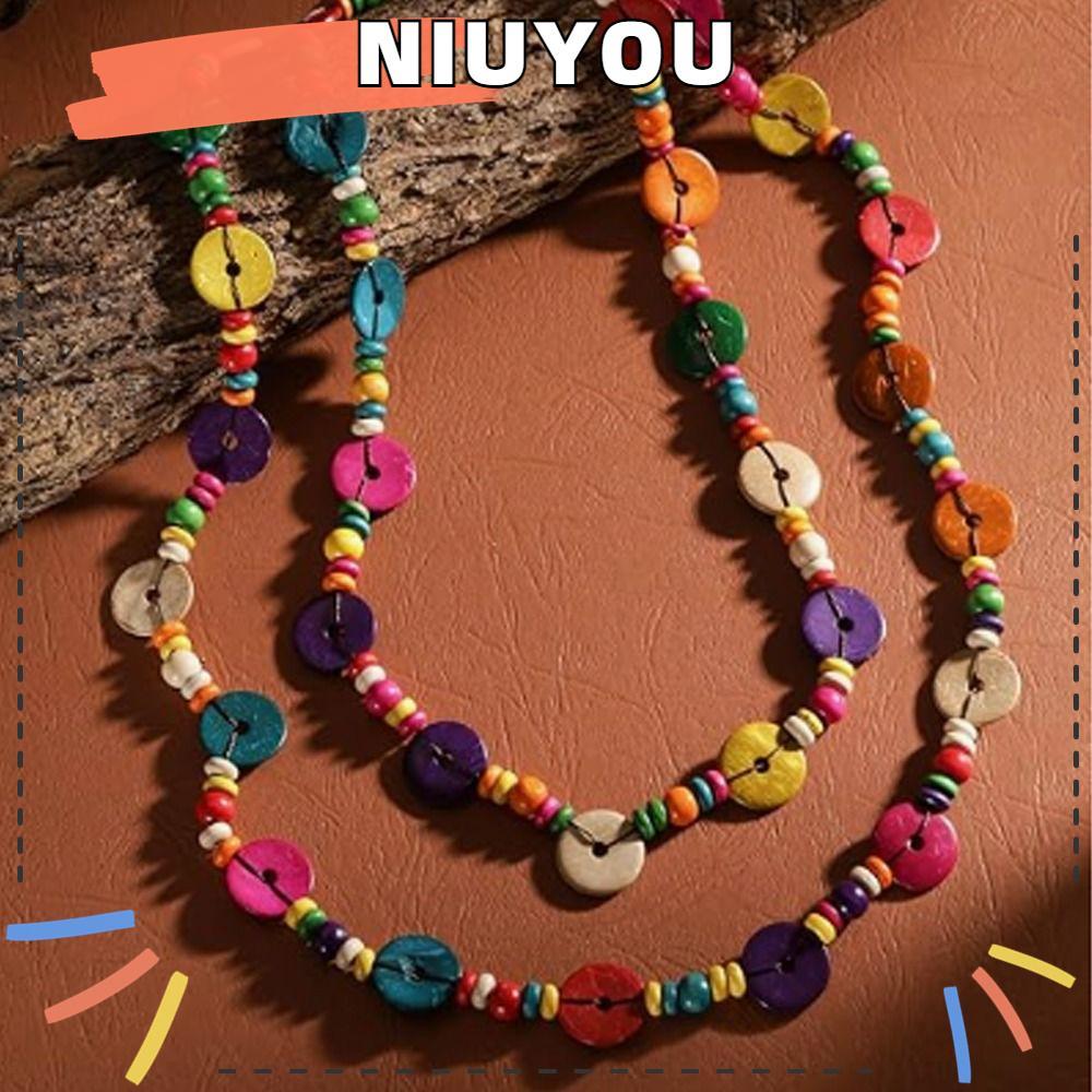 สร้อยคอวินเทจเคลือบสะท้อนแสง ทำจากกะลามะพร้าวกับอัญมณีสีสันสดใส เครื่องประดับแฟชั่นสำหรับทุกวัน
