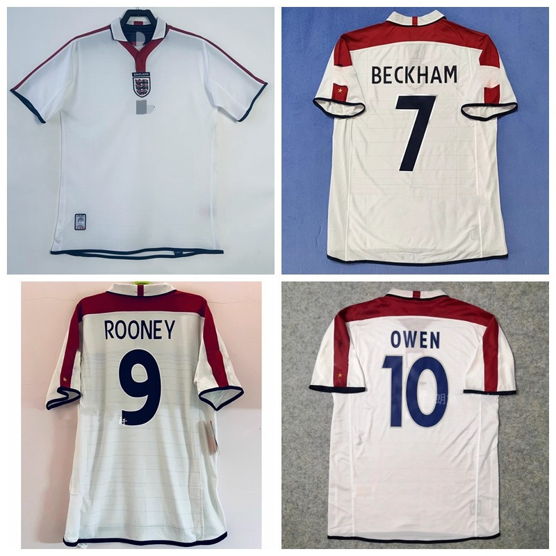 ผู้ชาย 2004 UEFA Euro England Retro Long Sleeve Home Jersey – David Beckham, Wayne Rooney, Michael O