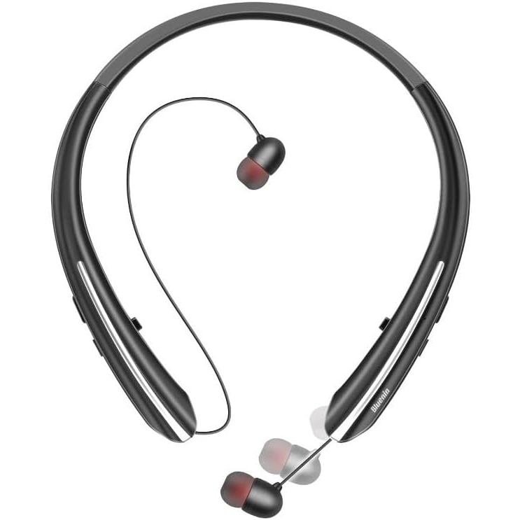 หูฟังไร้สายบลูทูธแบบคล้องคอ Auto Retractable Earbuds,CVC8.0 Noise Cancelling,IPX6 หูฟังกันน้ํา,16 Hr