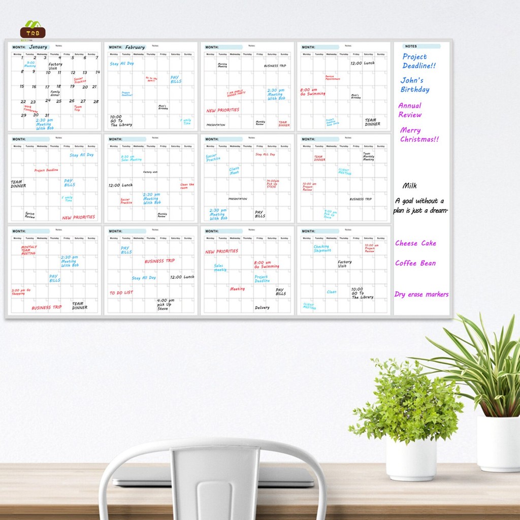 Reusable Dry Erase Yearly Planner ปฏิทิน 35x58 นิ้ว PVC แบบพับได้สําหรับ Home Office School