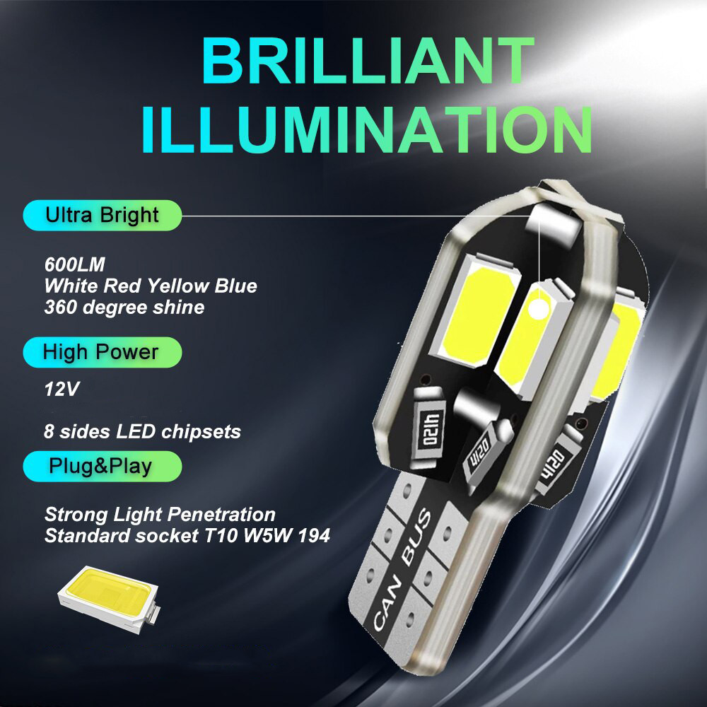 ALCENT LED Canbus ไฟจอดรถ LED รถ T10 W5W 12V Cool White 1 PCS - 8SMD - OMRSM0WH