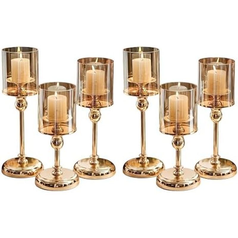 Sliver Hurricane Candle Holders - Set of 3 Tall Candlestick Holders Windproof Taper Candle Holders, 