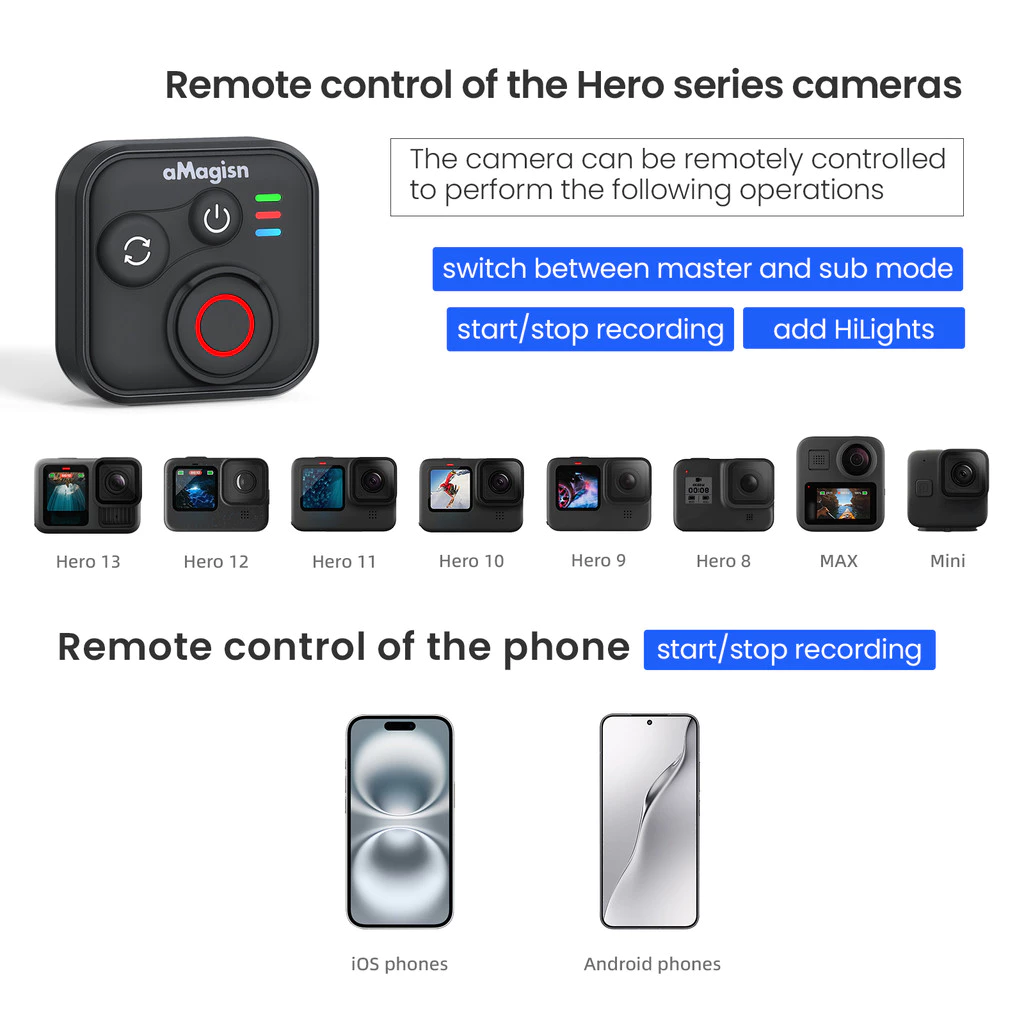 รีโมทคอนโทรลบลูทูธ AMagisn สำหรับ Insta360 X5 X4 X3 X2 GO3S Ace Pro 2 GoPro Hero 8 9 10 11 12 13 thumbnail 7
