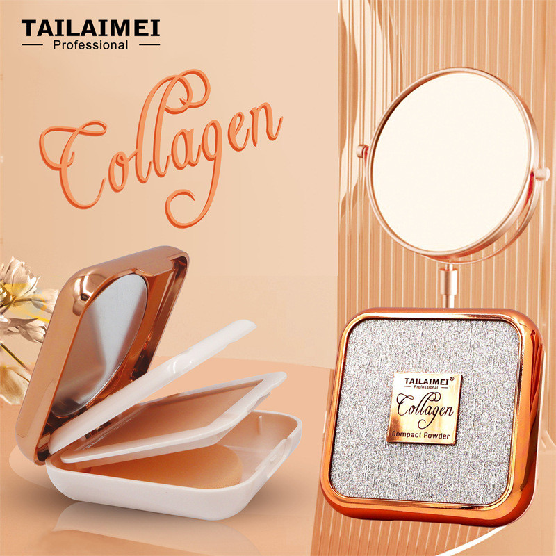 Tailaimei Collagen คอนซีลเลอร์ Pressed Powder Brightening Fixing แต่งหน้ายาวนาน Two-in-One Double-La