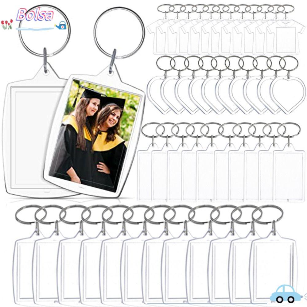 BOLSA 5 ชิ้นกรอบรูปพวงกุญแจ,จี้พู่ Snap-In Custom ใส่ Photo Blank พวงกุญแจ, อะคริลิคโปร่งใสภาพพวงกุญ