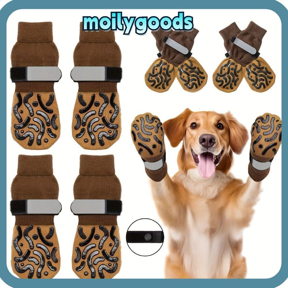 MOILYHD ถุงเท้าป้องกัน 4 ชิ้น, กันลื่นปรับ Band Cozy ถุงเท้าสุนัข, คุณภาพสูงผ้าฝ้ายนุ่ม Anti-Scratch Strong Grip สัตว์เลี้ยงถักถุงเท้าพื้นไม้