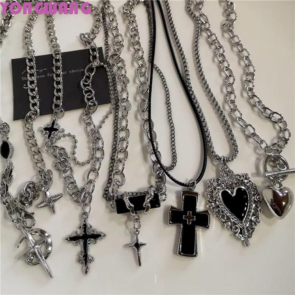 YONGWANG66HR Punk Rock สร้อยคอ,สีดําหัวใจสังกะสี 90 S Y2K สร้อยคอ,แฟชั่น Gothic เสื้อกันหนาว Street 