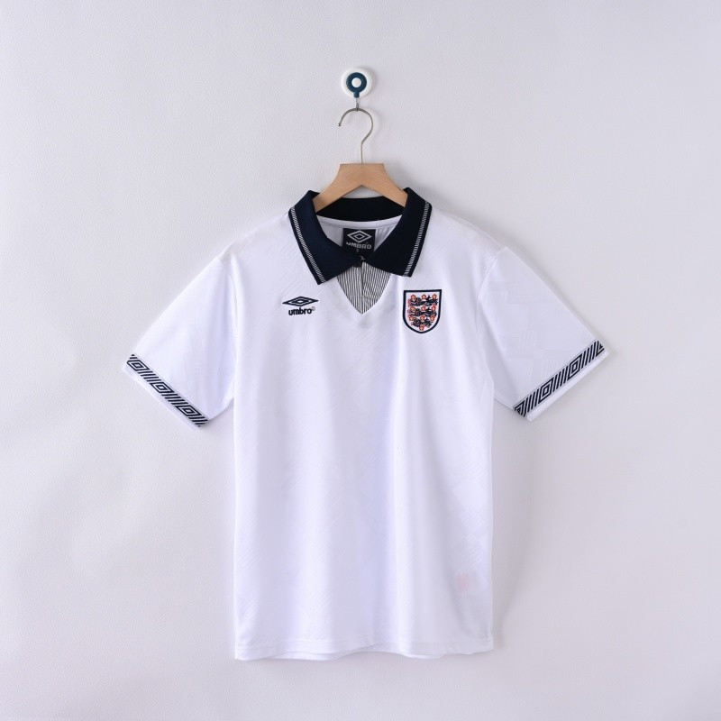 1990 England Home Retro Edition Football Jersey เสื้อยืดแขนสั้นผู้ชาย