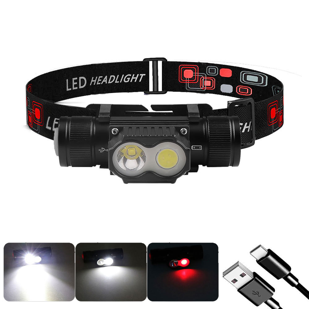 BENOSEM แบบพกพามินิที่มีประสิทธิภาพ LED ไฟหน้า USB ชาร์จไฟหน้ากันน้ําหัว Night ตกปลาหัว Light