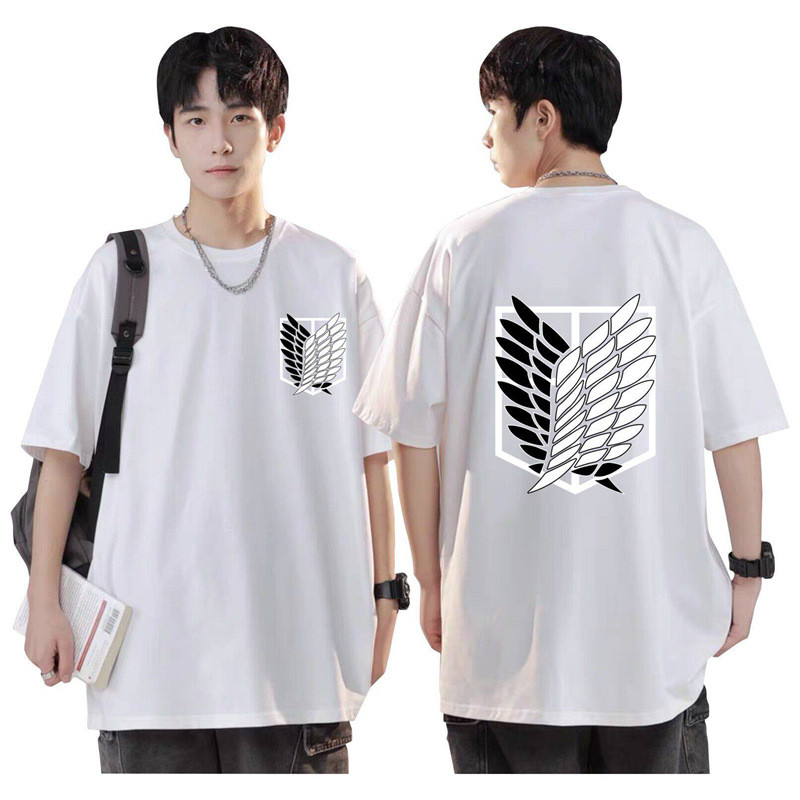 [มีสินค้า] เสื้อยืดพิมพ์ลายอนิเมะ Attack on Titan สไตล์สตรีท ยูนิเซ็กส์ แขนสั้น ATTACK ON TITAN