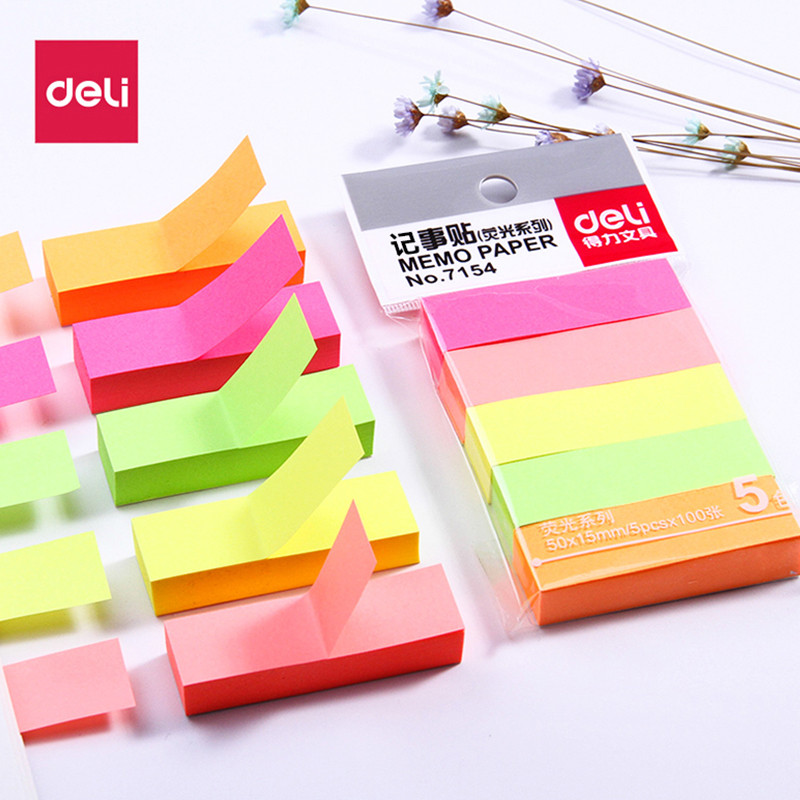 Deli 7154 สี Sticky Notes Sticky Notes Sticky Notes Sticky Notes สํานักงานอุปกรณ์การเรียน 5 สี N ครั