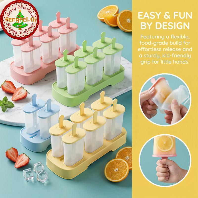 FENGFEI DIY แม่พิมพ์ไอติมชุด 6 Reusable Food Grade Easy Clean Ice Maker สําหรับฤดูร้อนผลไม้สดชื่นโยเ