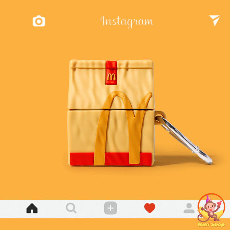 McDonalds Meal Bag AirPods Case พร้อมพวงกุญแจ 3D ฝาครอบป้องกันซิลิโคนสําหรับ AirPods 1 2 3 4 Pro 2 Pro 3