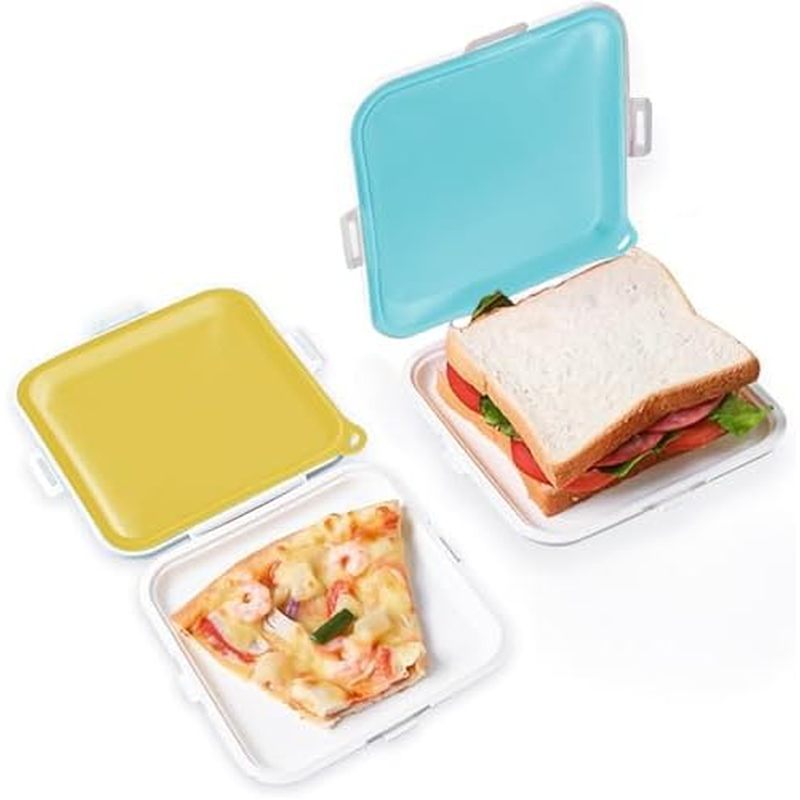 3 Pack Sandwich Containers,3 Color Silicone Sandwich Storage with Snap-Off,Sandwich Box for Lunch,BP