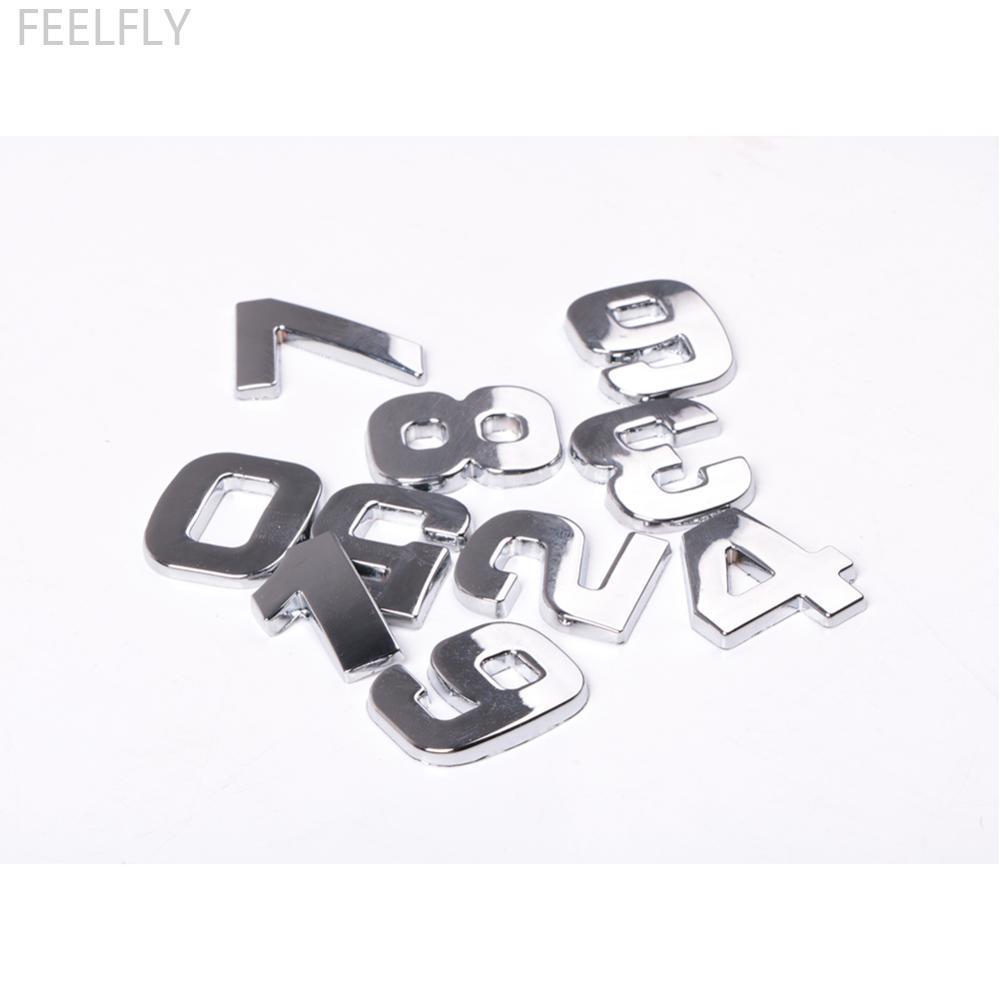 FEELFLY DIY 3D โลหะตัวอักษรสติกเกอร์สัญลักษณ์รถตัวอักษรป้ายเงิน Decal (AZ & 0-9) H3O4