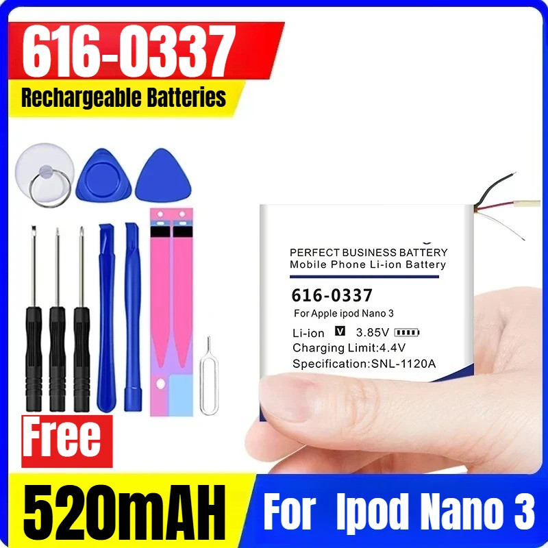 ใหม่ 616-0337 แบตเตอรี่ 520mAH สําหรับ Ipod Nano 3 + ชุดเครื่องมือ
