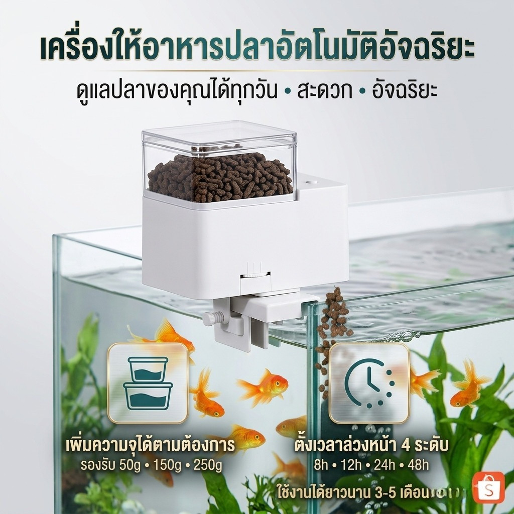 พร้อมส่งจากไทย เครื่องให้อาหารปลา ไม่ทำให้อาหารติดค้าง เครื่องป้อนตู้ปลาอัตโนมัติ เครื่องให้อาหารปลาอัตโนมัติ