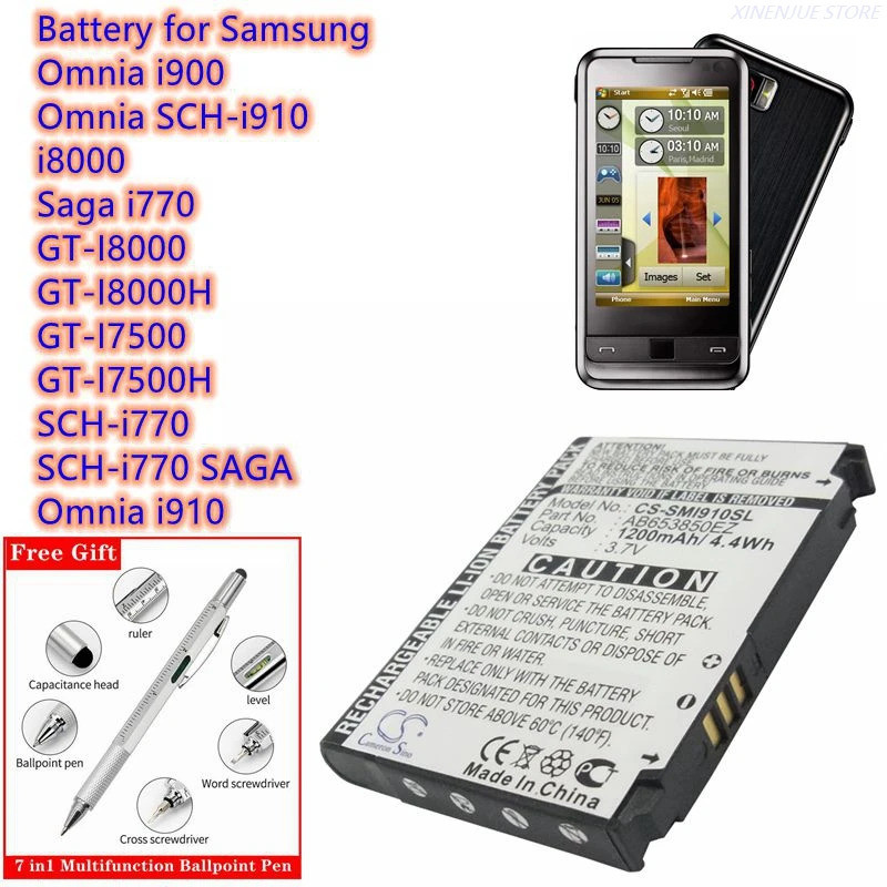 แบตเตอรี่ CS 3.7V/1200mAh AB653850อีซ,เกี่ยวกับ663450อีซ,เกี่ยวกับ653850EB สําหรับ Samsung Omnia SCH