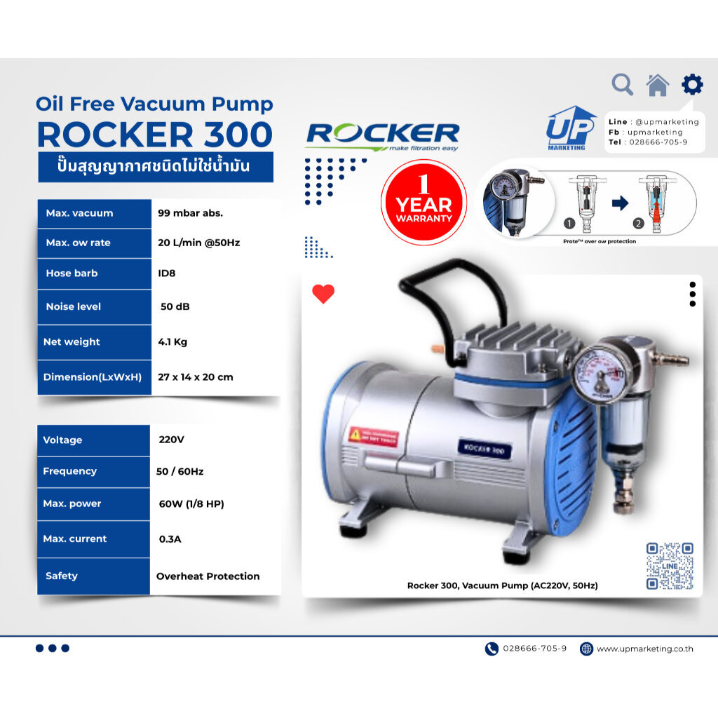 ปั๊มสุญญากาศชนิดไม่ใช่น้ำมัน Oil Free Vacuum Pump Rocker 300