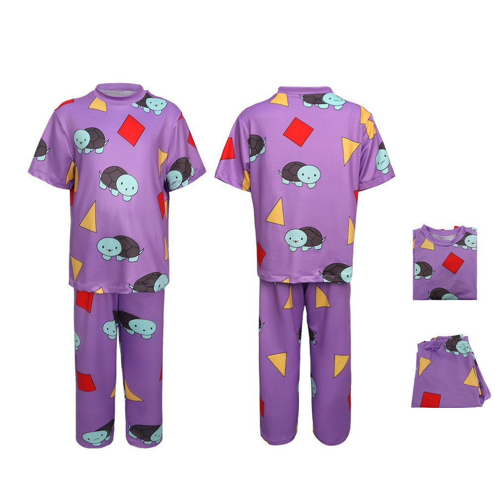 Zoey Zoey Zoey สีม่วงเรขาคณิตพิมพ์ชุดนอนกลุ่มแม่มด cos Loungewear สาวคอสเพลย์ ชุดนอน