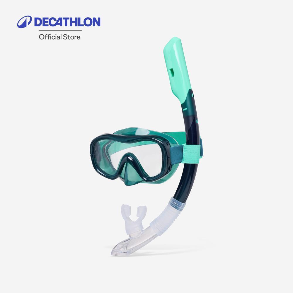 Decathlon Adult Anti-Fog Mask Snorkel Set ชุดหน้ากากดำน้ำตื้นกันฝ้าและท่อหายใจ Dry Top สำหรับผู้ใหญ่ รุ่น 100 - Green