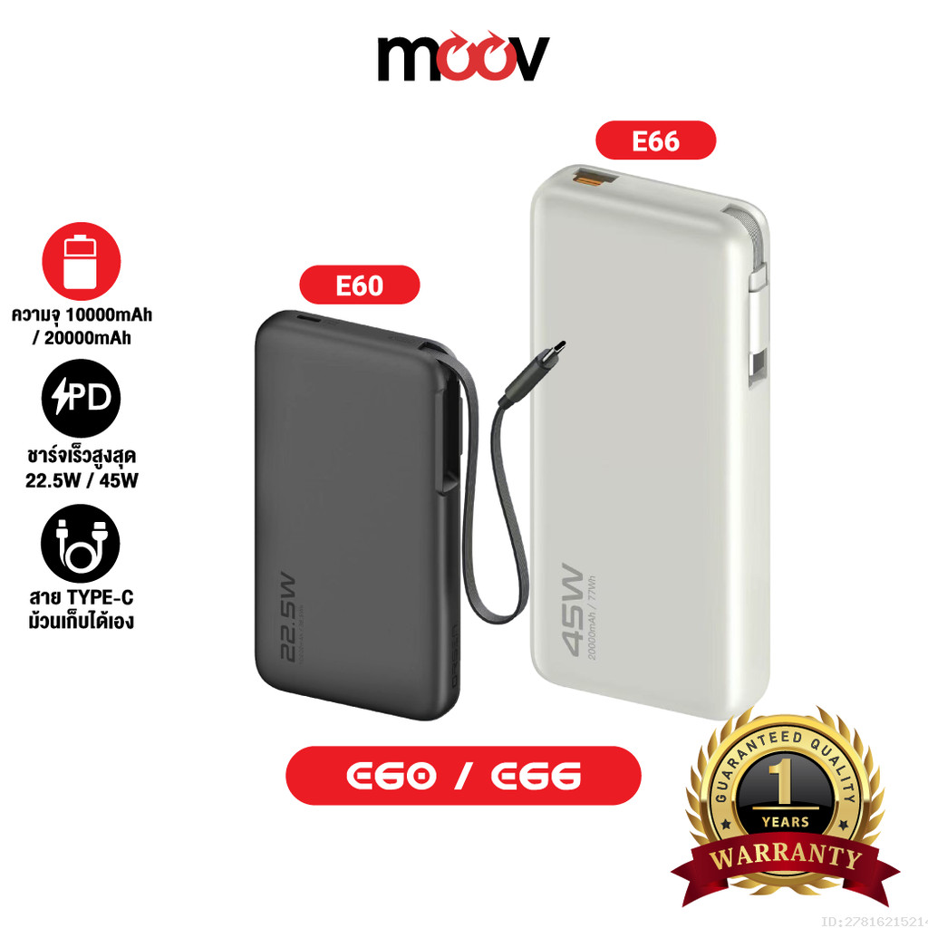 [โค้ดคุ้ม] Orsen by Eloop E60 E66 แบตสำรอง 10000mAh/20000mAh ชาร์จเร็ว 22.5W/45W มีสายในตัว Type C P